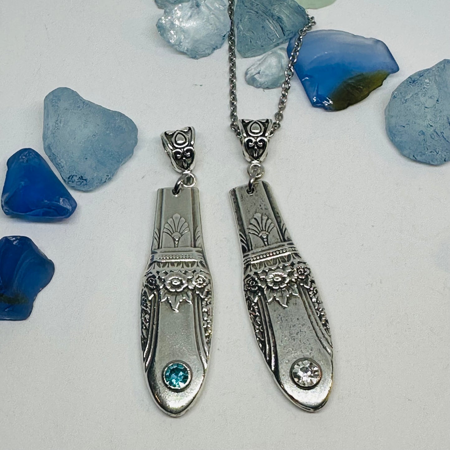 First Love (1937) Vintage Silverware Necklace - with Crystal Rivet Option