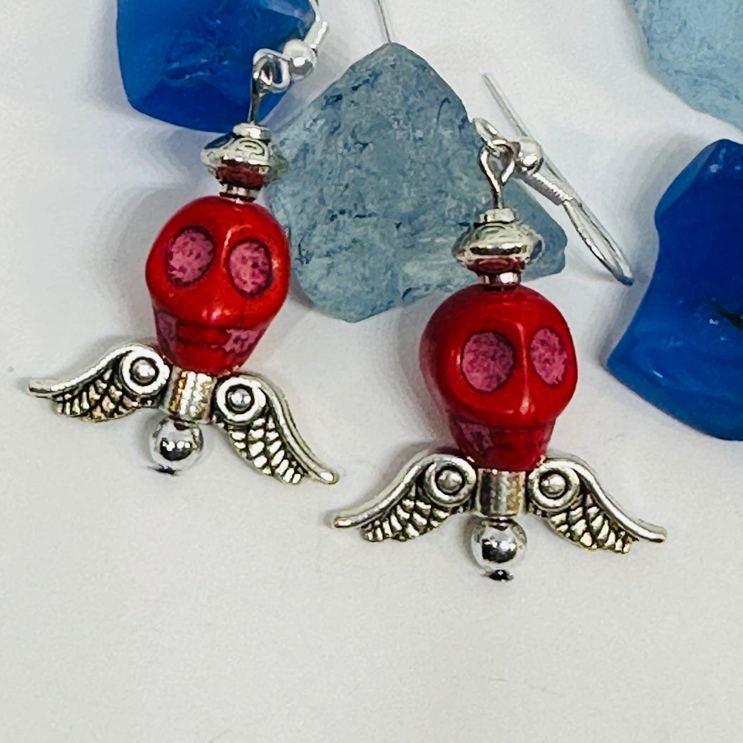 Colorful Skull Angel Earrings | Colorful Halloween Jewelry | Day of the Dead | Día de Muertos | Angel Wings