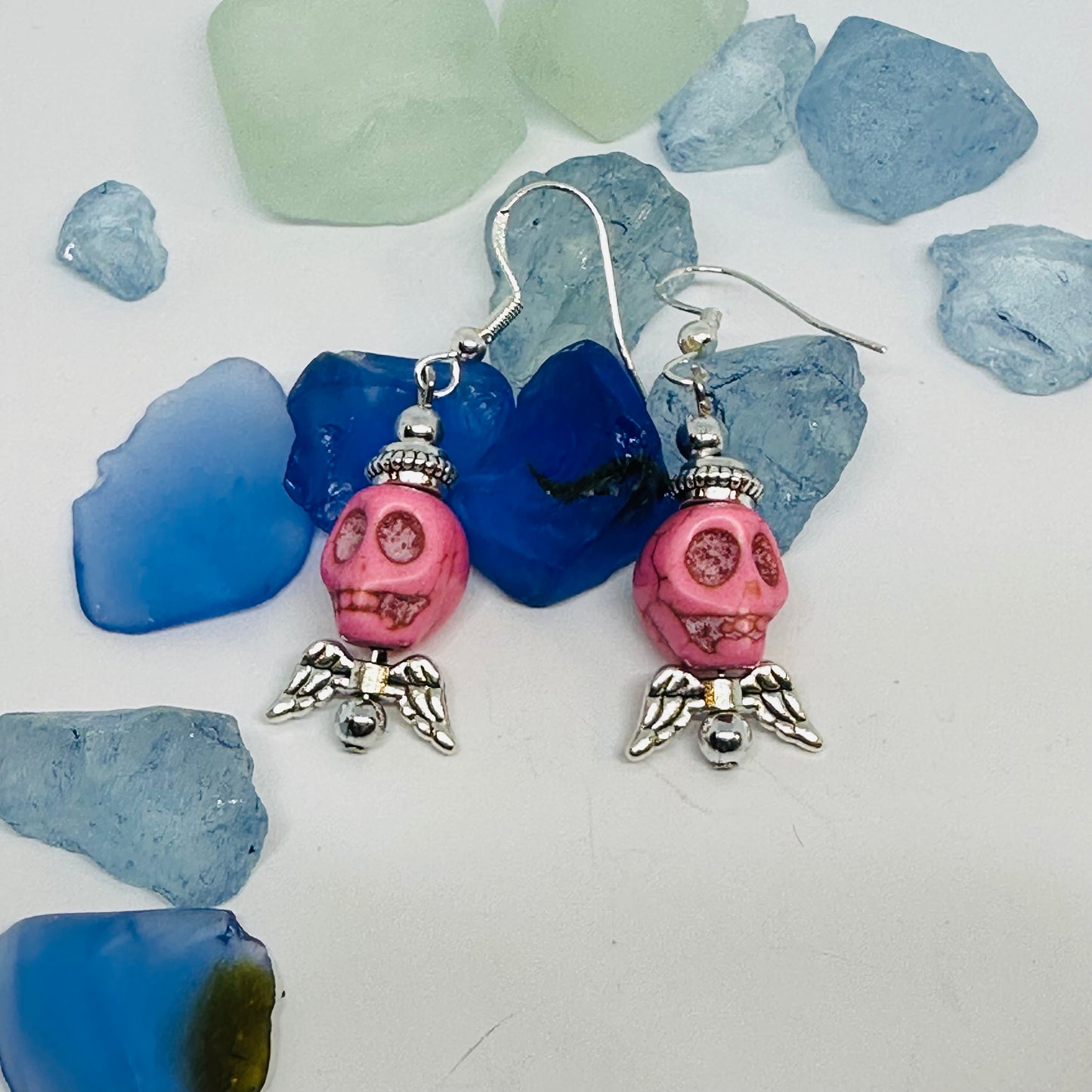 Colorful Skull Angel Earrings | Colorful Halloween Jewelry | Day of the Dead | Día de Muertos | Angel Wings