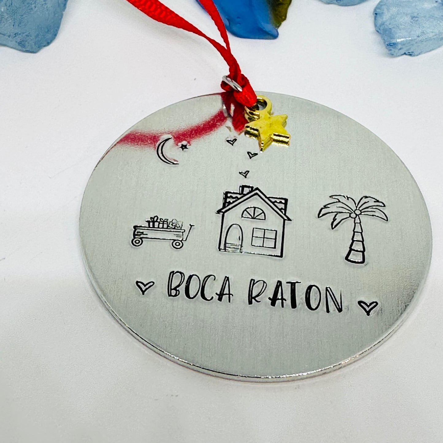 Home Town Hand Stamped Custom Ornament | Aluminum Round Ornament | Christmas Ornament | Hand Crafted Tree Decor | Holiday Decoration 2023