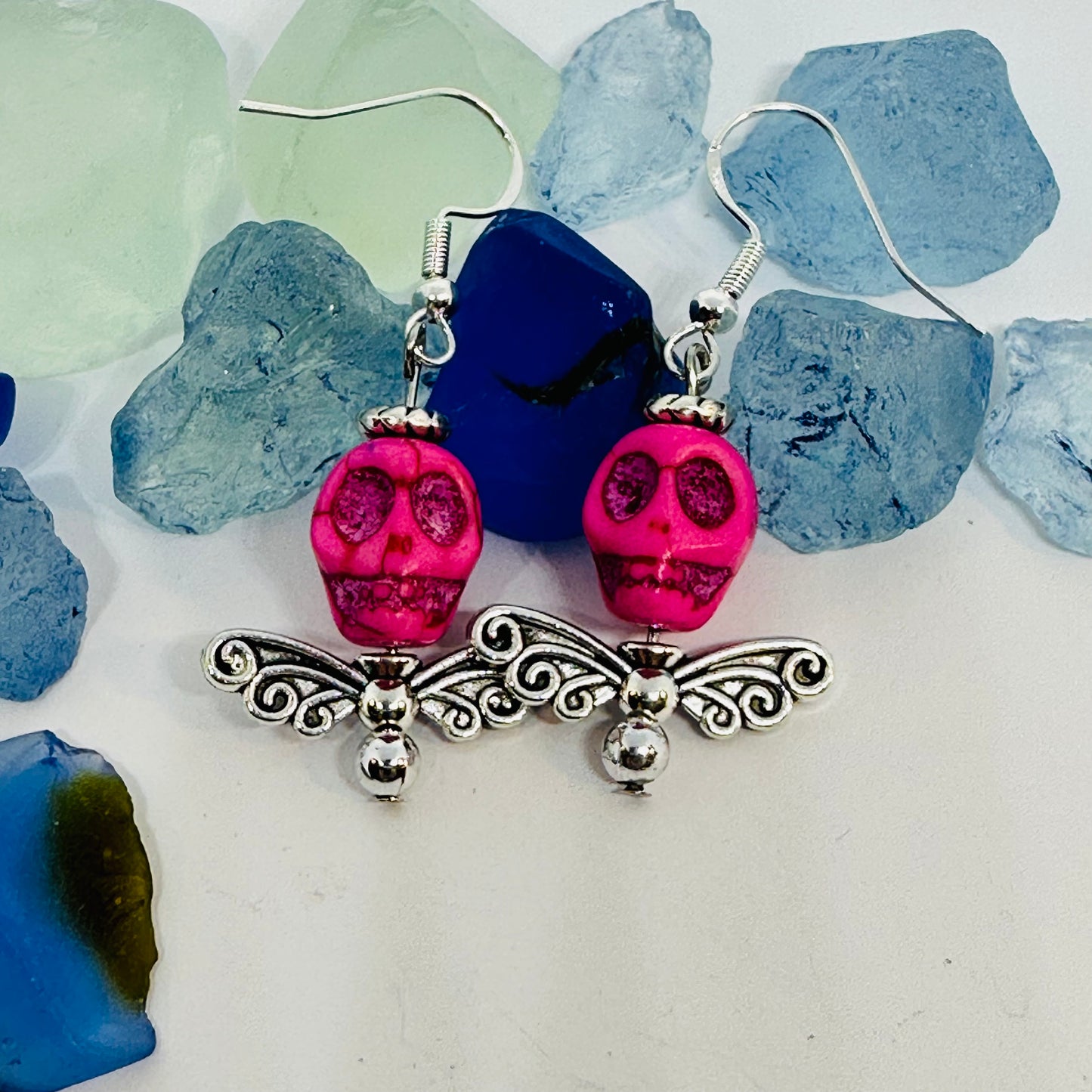 Colorful Skull Angel Earrings | Colorful Halloween Jewelry | Day of the Dead | Día de Muertos | Angel Wings