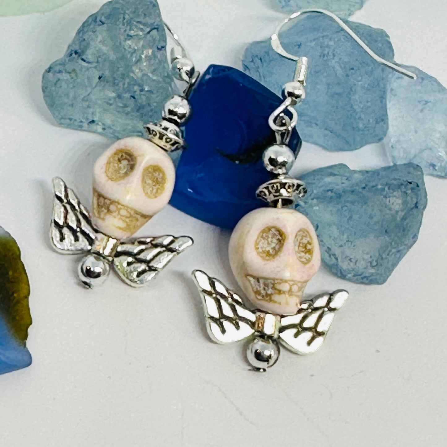 Colorful Skull Angel Earrings | Colorful Halloween Jewelry | Day of the Dead | Día de Muertos | Angel Wings