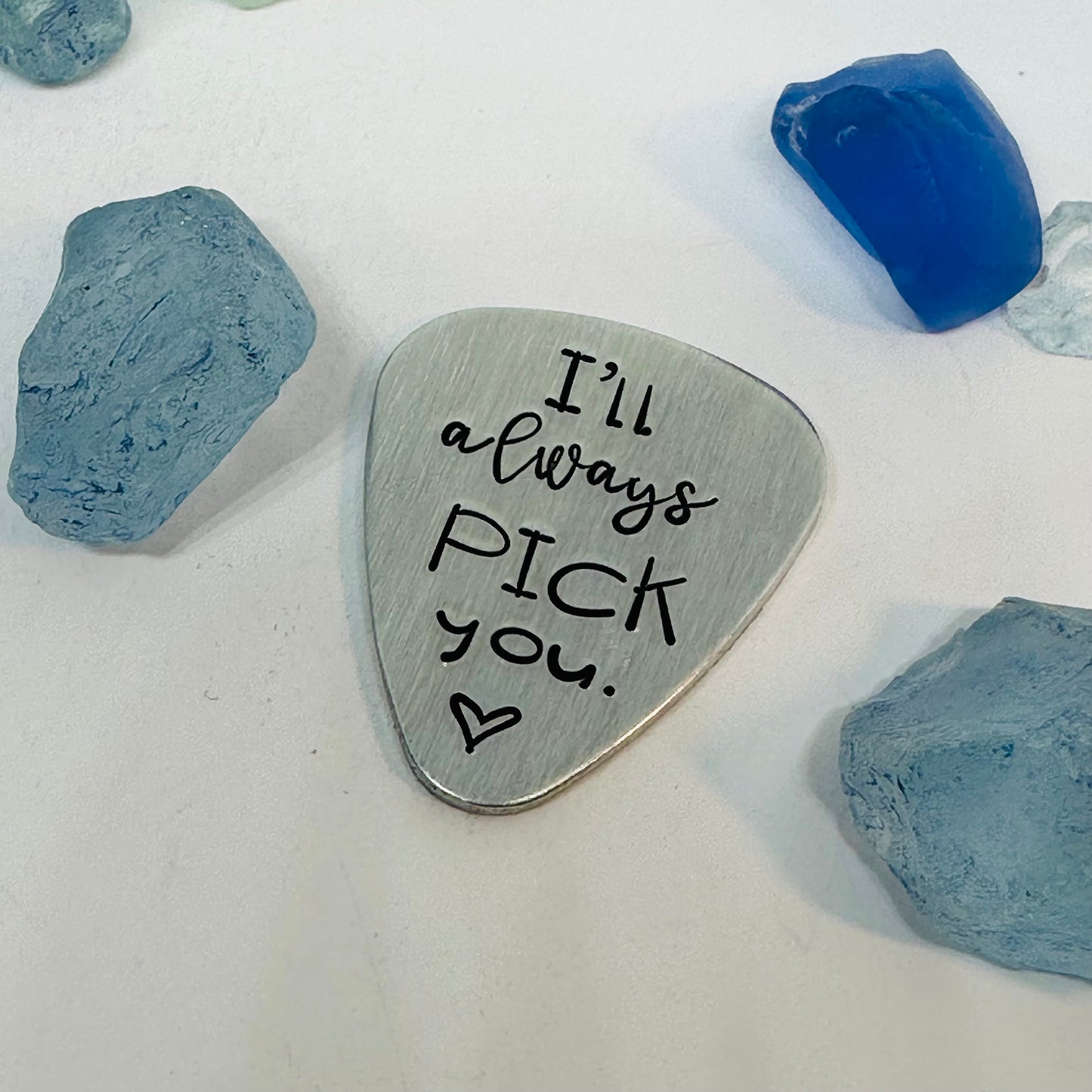 Hand Stamped Metal Guitar Pick with Keyring Case | Musician Gift