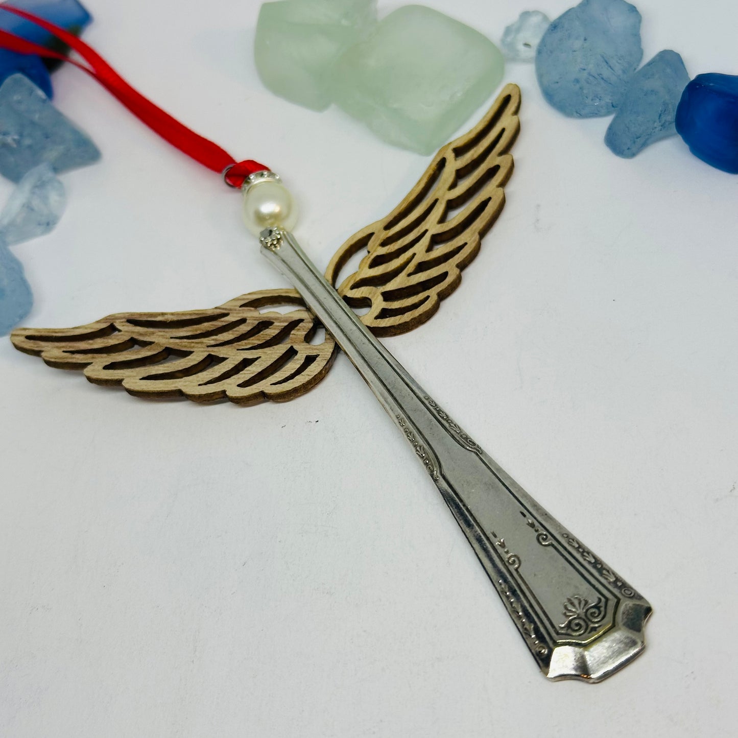Angel Ornaments with Wooden Wings - Vintage Silverware