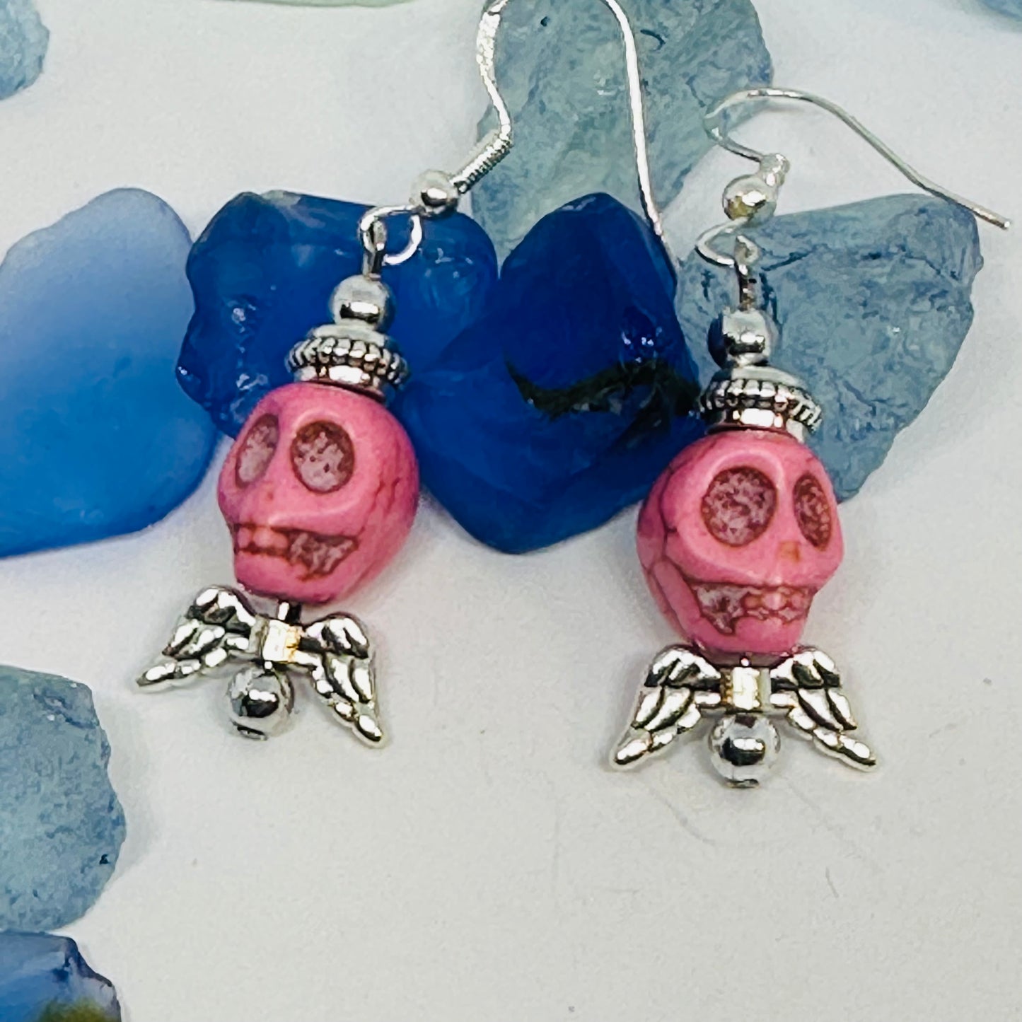 Colorful Skull Angel Earrings | Colorful Halloween Jewelry | Day of the Dead | Día de Muertos | Angel Wings