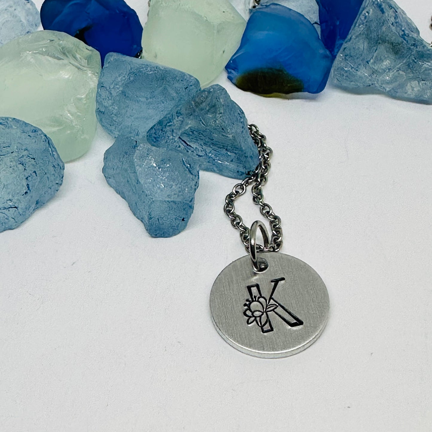 Floral Initial(s) Disc Necklace - Hand Stamped - Personalized & Elegant