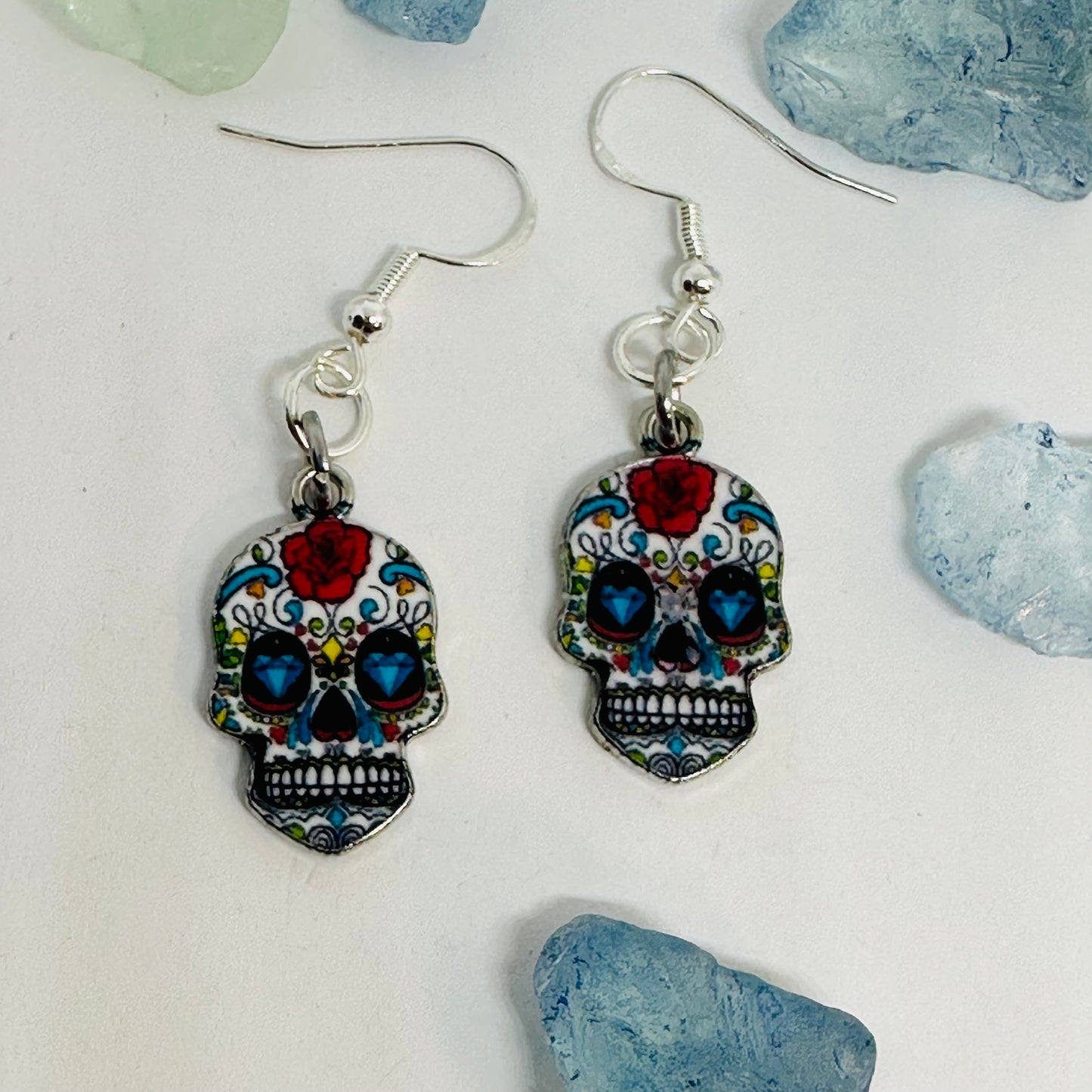 Vibrant Sugar Skull Dangle Earrings | Handcrafted Day of the Dead Inspired Jewelry
