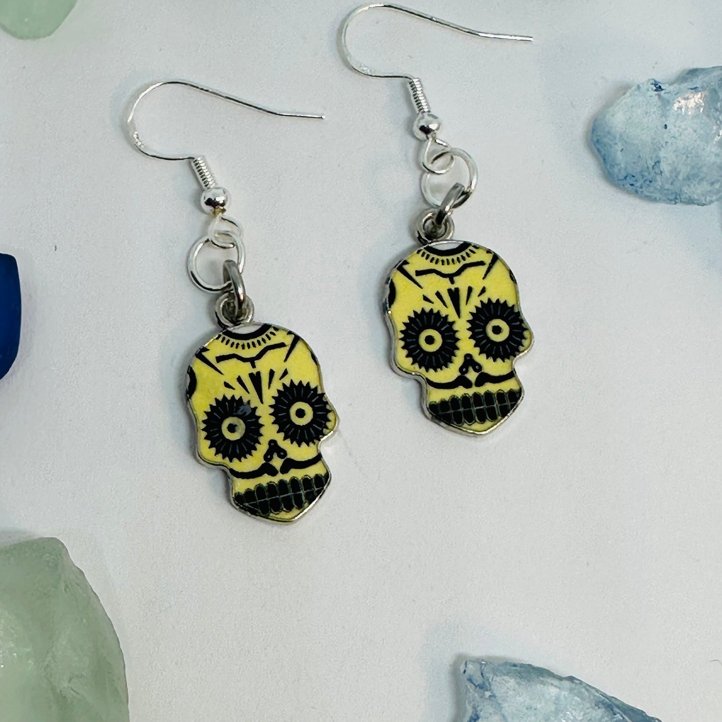 Vibrant Sugar Skull Dangle Earrings | Handcrafted Day of the Dead Inspired Jewelry