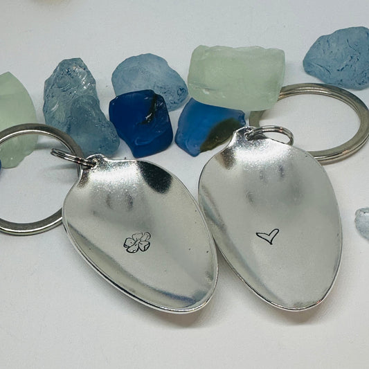 Vintage Silverware Spoon Bowl Keychain | Hand Stamped | Stainless Steel Ring