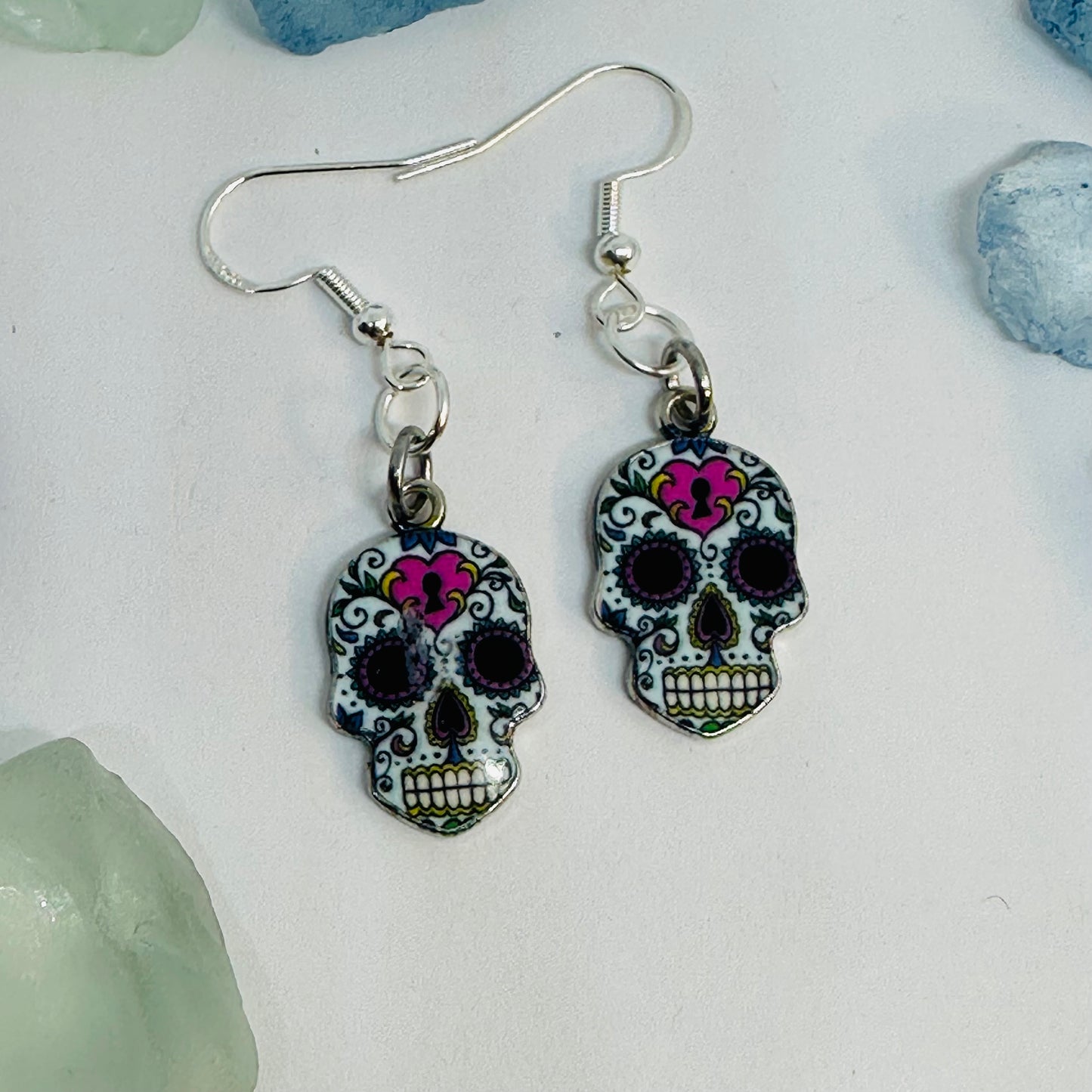 Vibrant Sugar Skull Dangle Earrings | Handcrafted Day of the Dead Inspired Jewelry