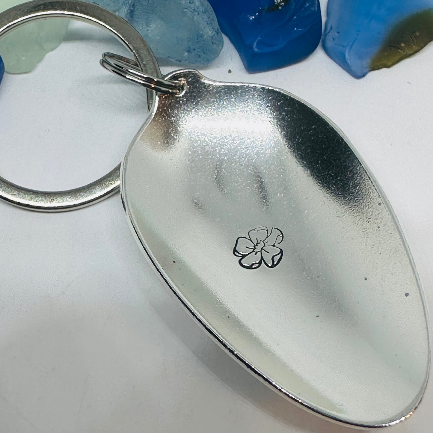 Vintage Silverware Spoon Bowl Keychain | Hand Stamped | Stainless Steel Ring