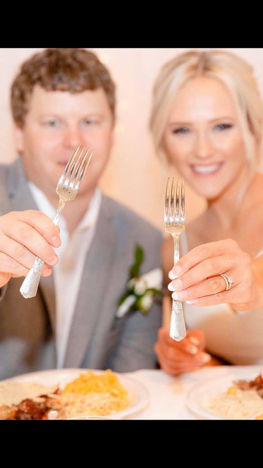 Vintage Silver Plated Hand Stamped Dessert Forks | Engagement Gift | Wedding Gift for Them | Cake Forks