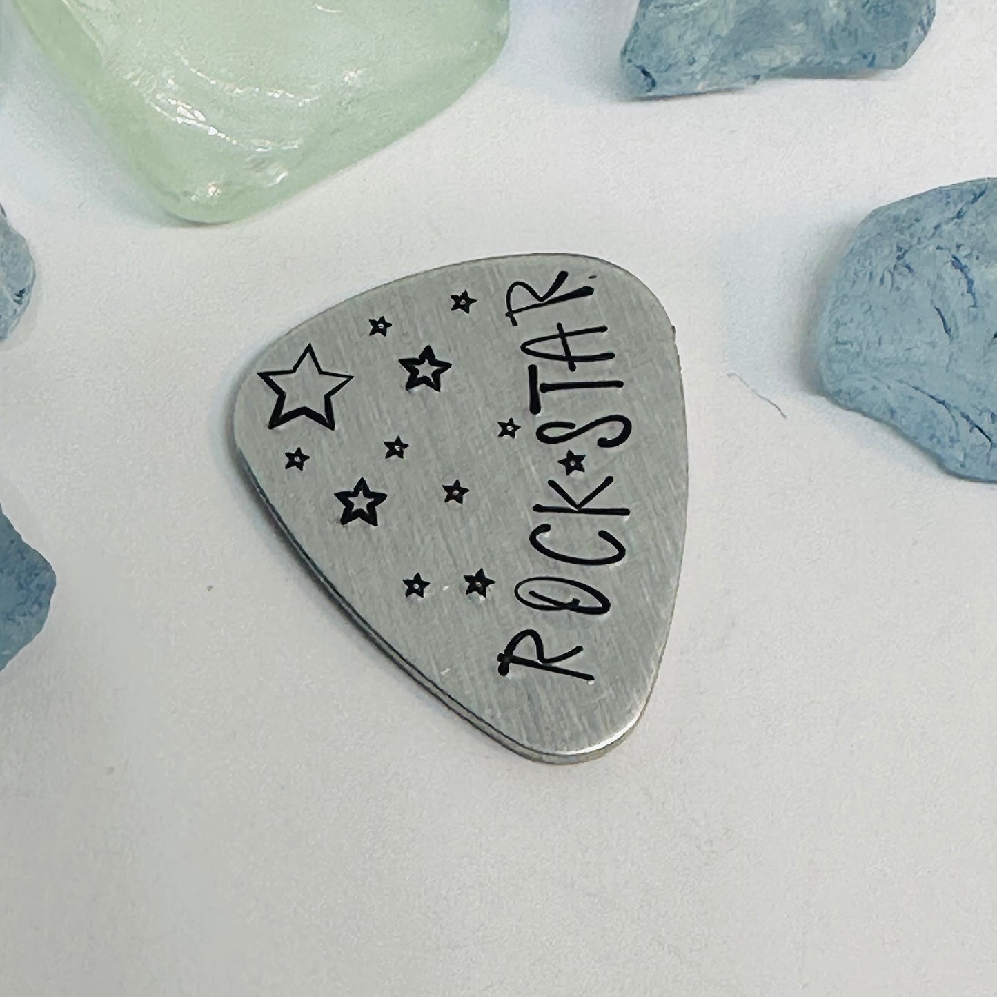 Hand Stamped Metal Guitar Pick with Keyring Case | Musician Gift