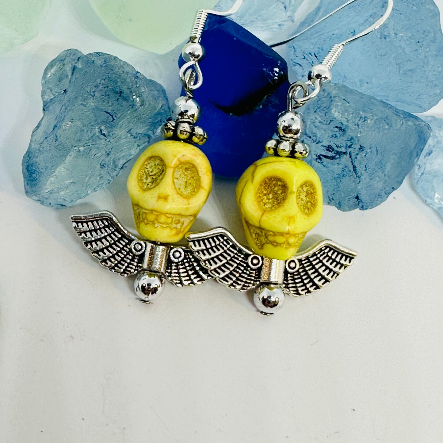 Colorful Skull Angel Earrings | Colorful Halloween Jewelry | Day of the Dead | Día de Muertos | Angel Wings