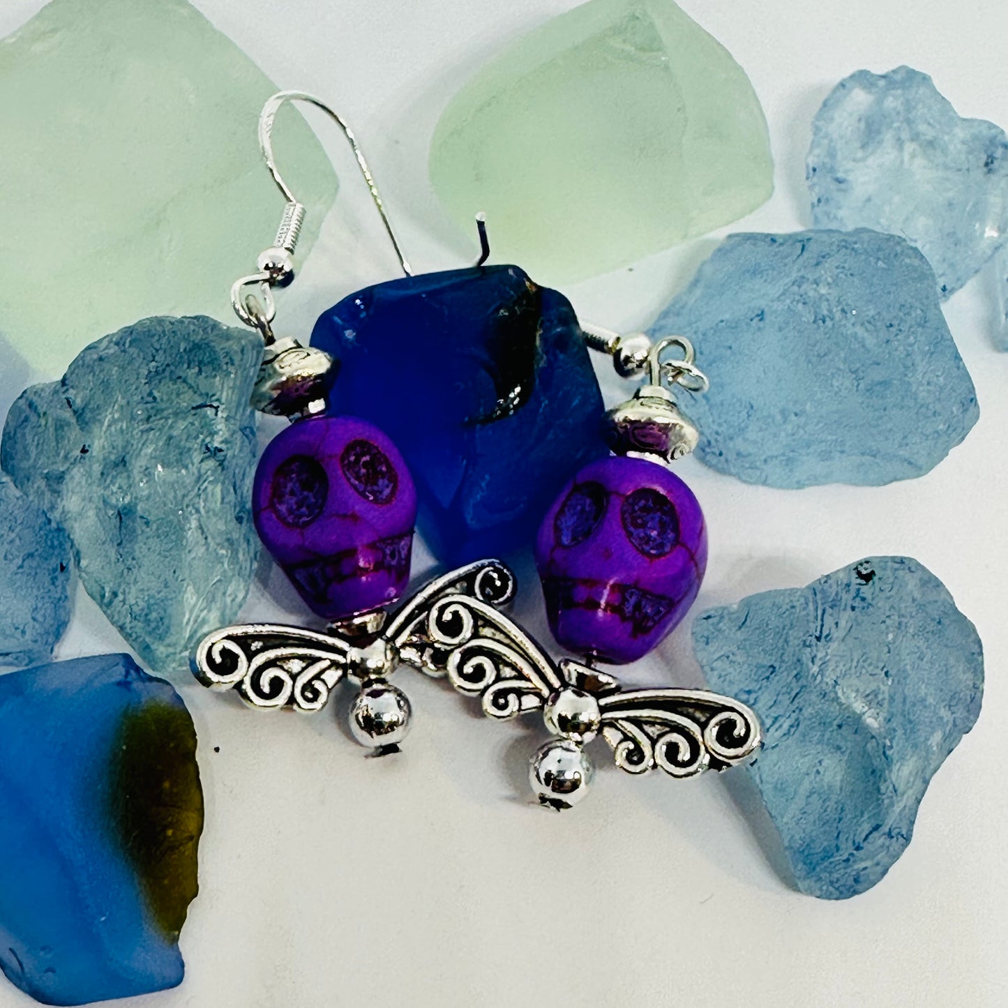 Colorful Skull Angel Earrings | Colorful Halloween Jewelry | Day of the Dead | Día de Muertos | Angel Wings