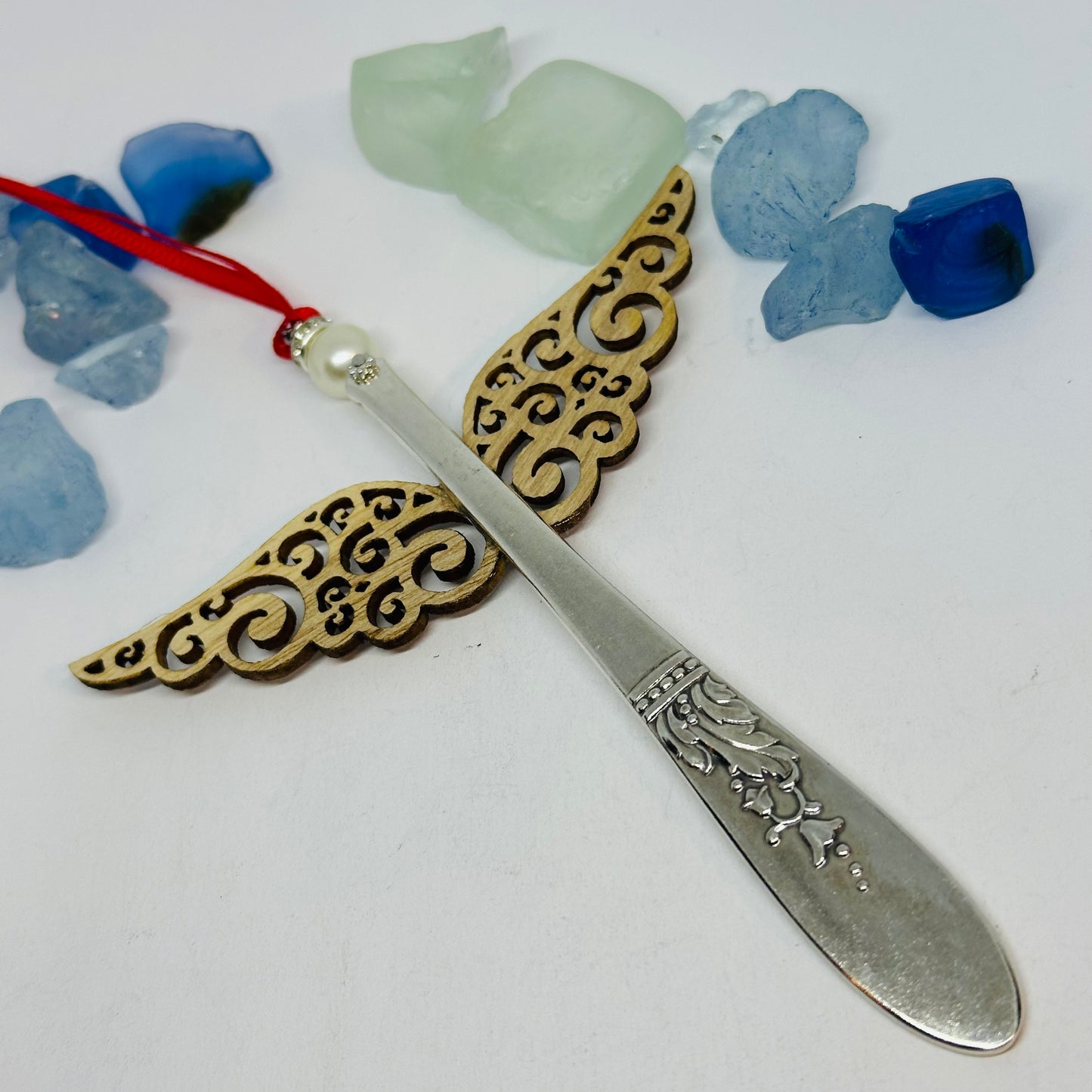 Angel Ornaments with Wooden Wings - Vintage Silverware