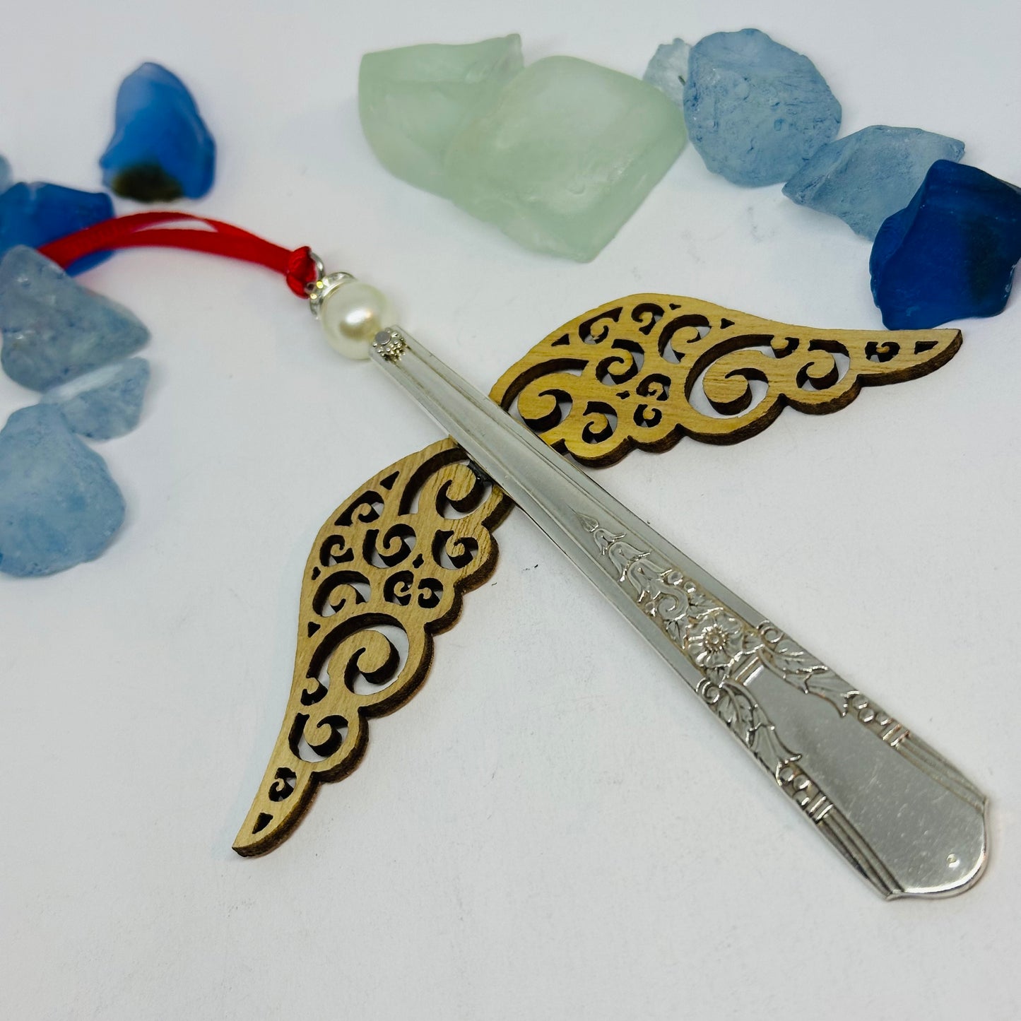 Angel Ornaments with Wooden Wings - Vintage Silverware
