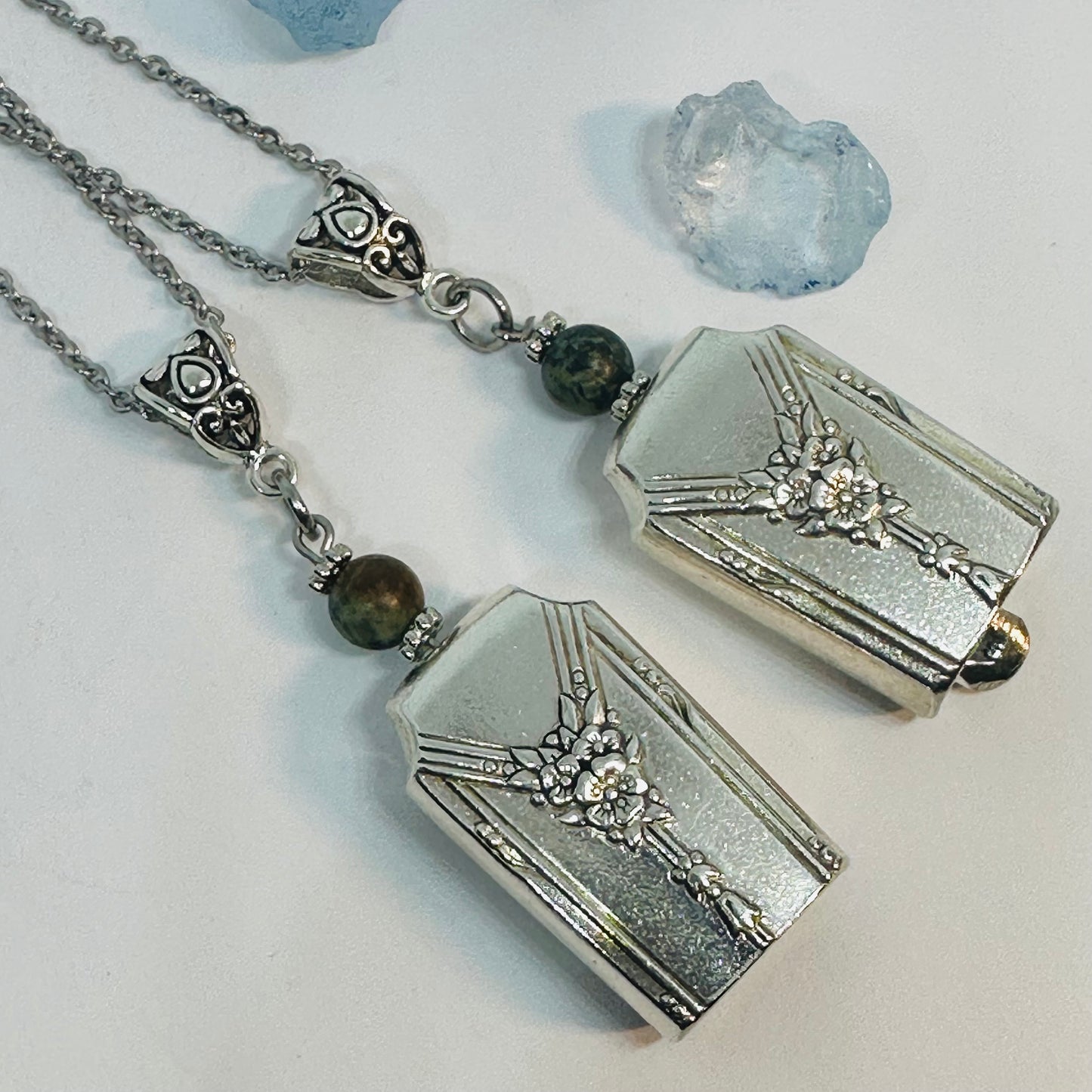 35-Fairy Bell Necklace Vintage Silverware – Angel Bell with Gemstone & 22" Chain