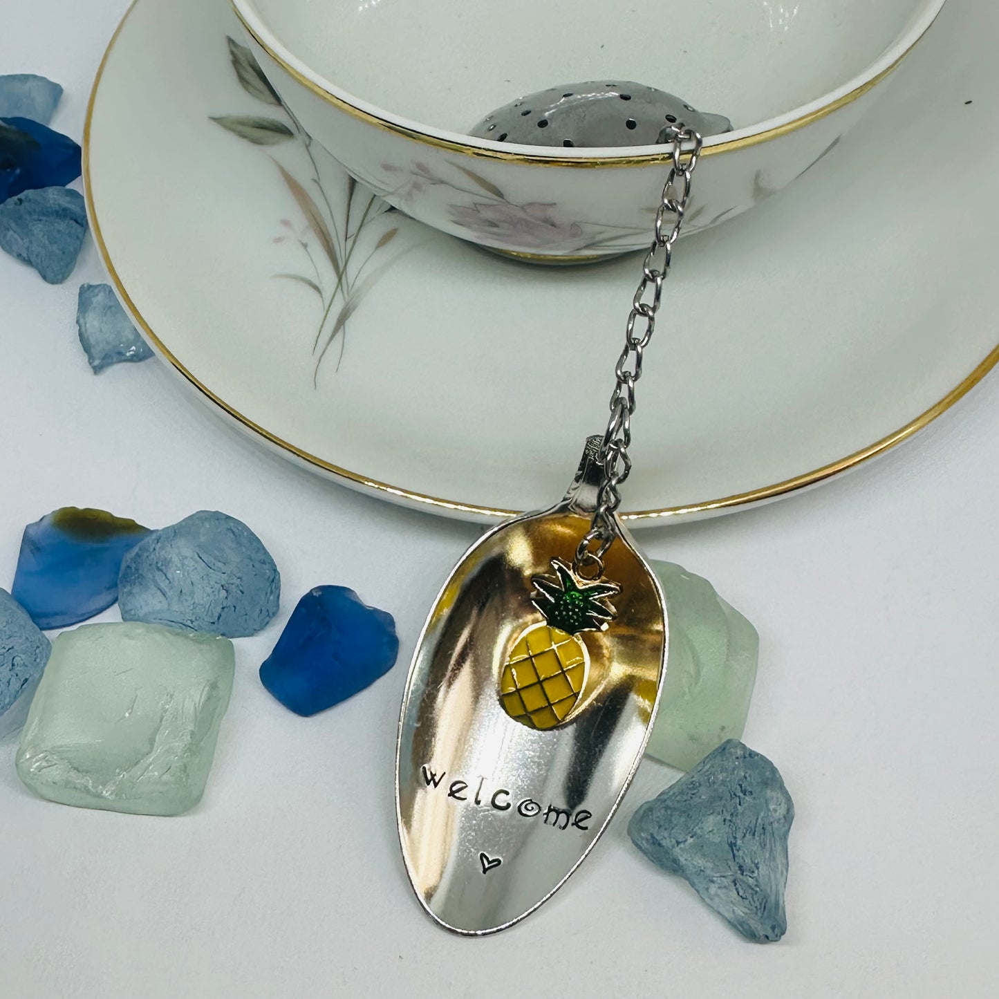 Tea Infuser with Hand Stamped Vintage Silverware Spoon Bowl
