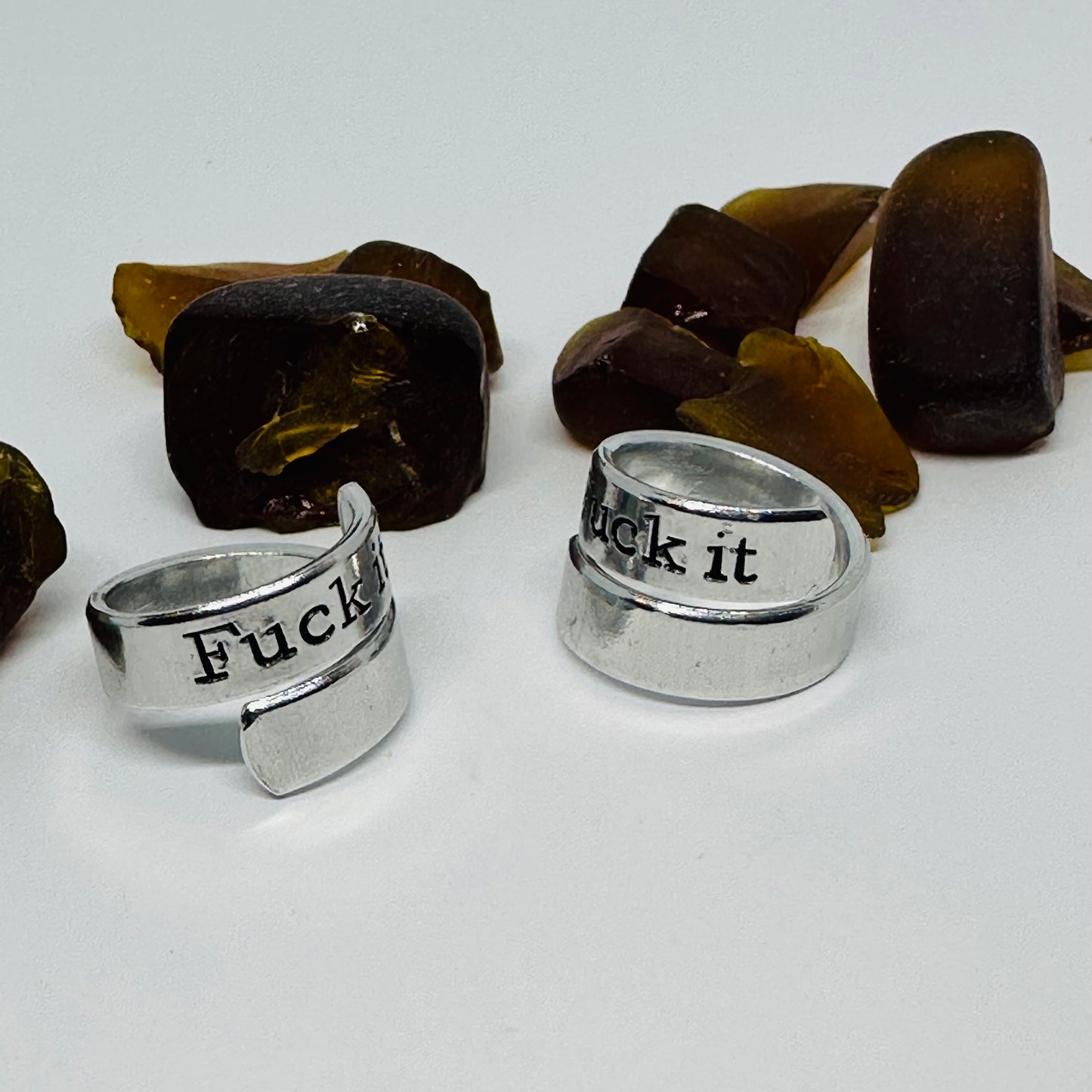 Hand Stamped “Fuck it” Aluminum Wrap Spiral Ring