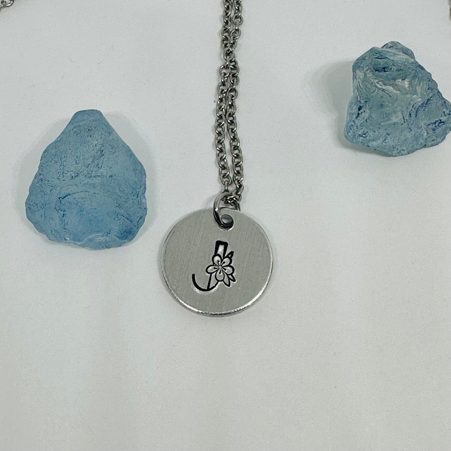 Floral Initial(s) Disc Necklace - Hand Stamped - Personalized & Elegant