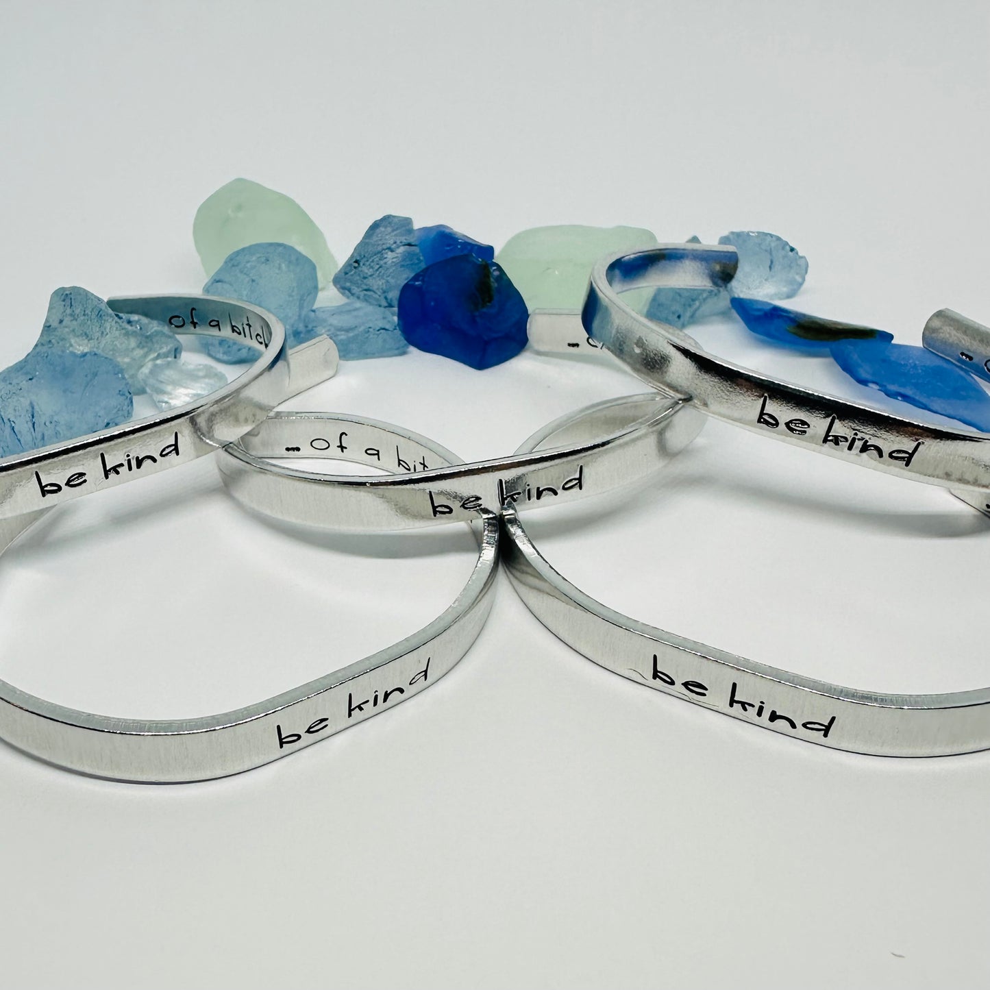 be kind ... of a bitch - Hand Stamped Double-Sided 1/4" Aluminum Cuff