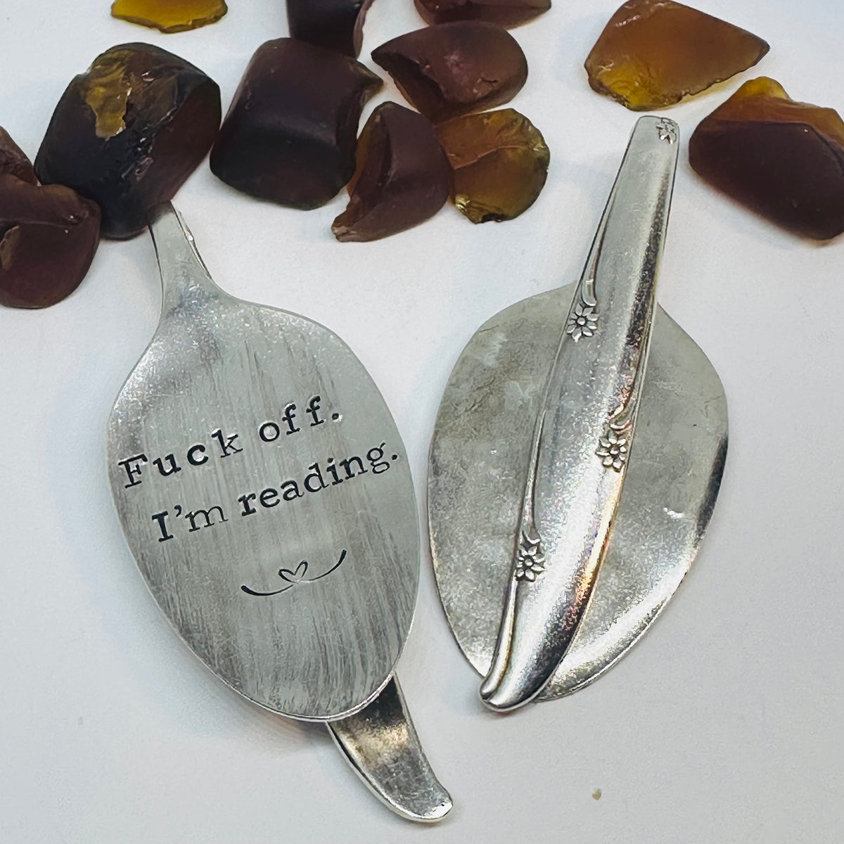 Vintage Spoon Hand Stamped Bookmark - "Fuck Off. I’m Reading."