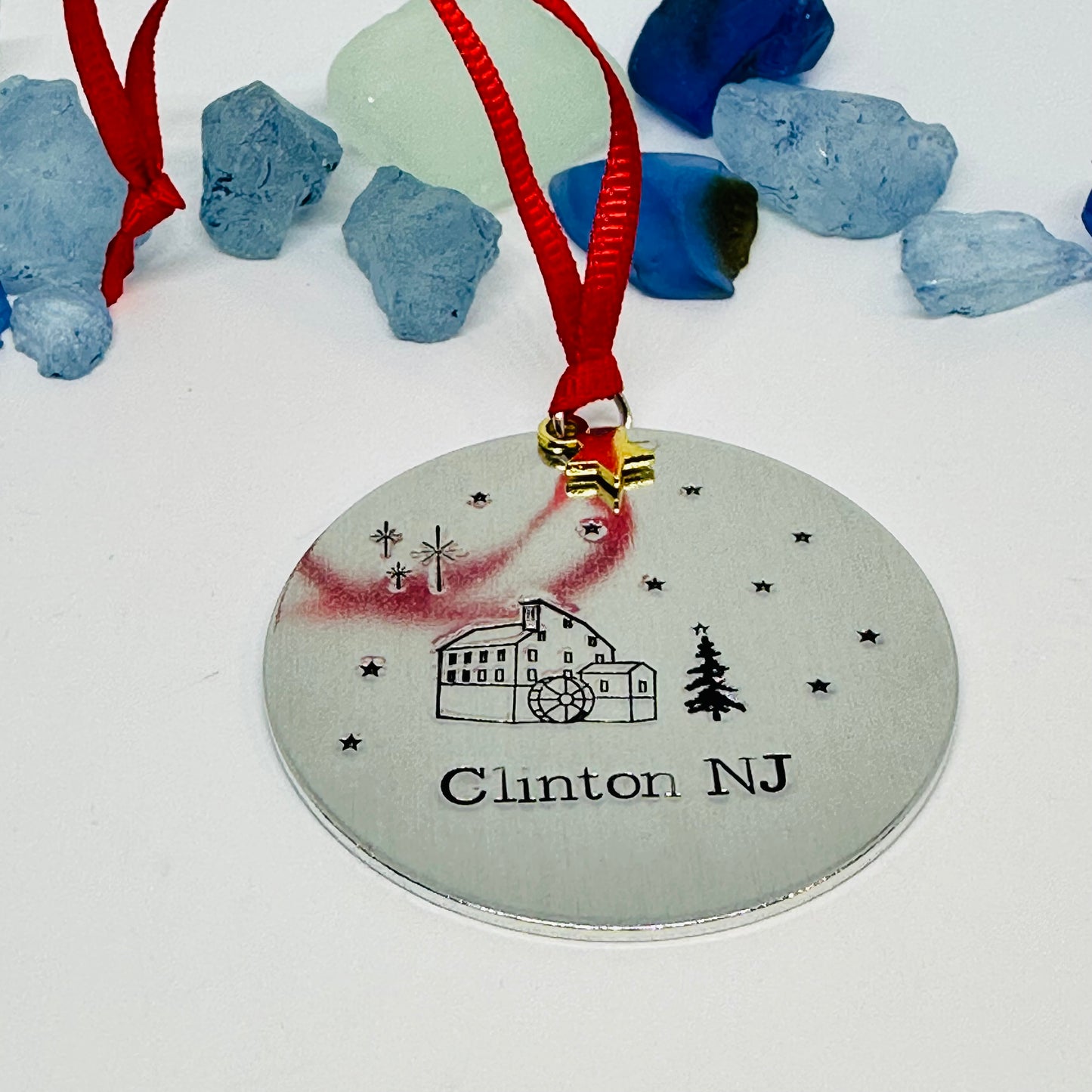 Clinton Red Mill Hand Stamped Round Aluminum Ornament | Christmas | Hand Crafted Tree Decor | Holiday Decoration 2023