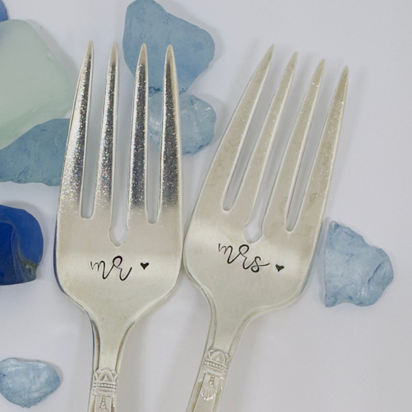 Vintage Silver Plated Hand Stamped Dessert Forks | Engagement Gift | Wedding Gift for Them | Cake Forks