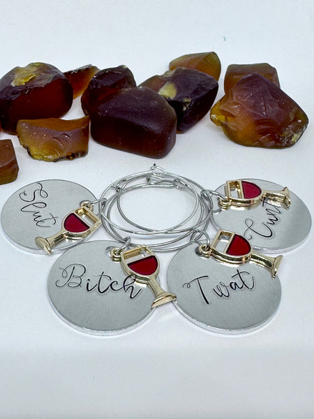 Wine Charms Set/4 | Hand Stamped | Adult Humor | Hostess Gift | Wine Lover | Girl’s Night Out