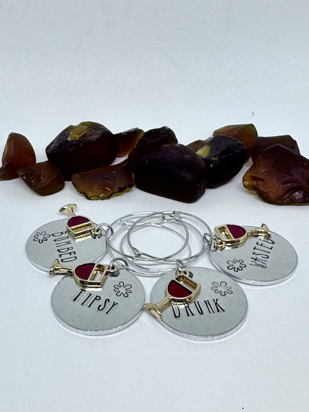 Wine Charms Set/4 | Hand Stamped | Adult Humor | Hostess Gift | Wine Lover | Girl’s Night Out