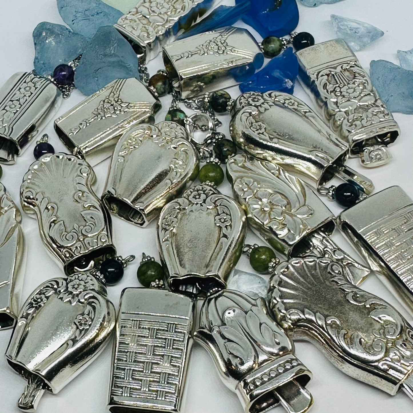 35-Fairy Bell Necklace Vintage Silverware – Angel Bell with Gemstone & 22" Chain