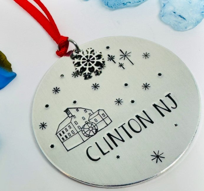 Clinton Design Clinton Red Mill Hand Stamped Round Aluminum Ornament | Christmas | Ha ...