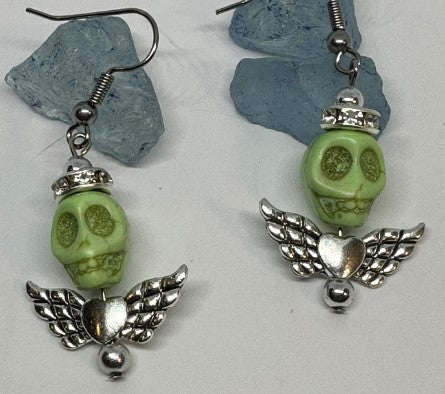 Colorful Skull Angel Earrings | Colorful Halloween Jewelry | Day of the Dead | Día de Muertos | Angel Wings