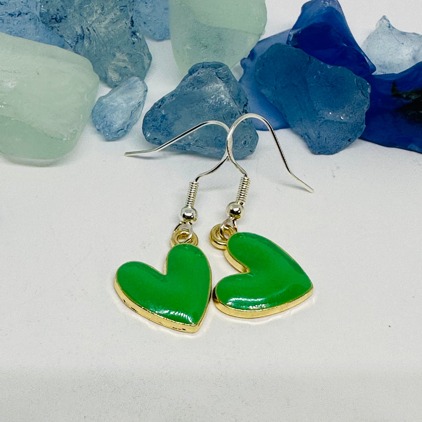 Enamel Heart Silver Wire Earrings | Colorful Hearts | Gifts for Her