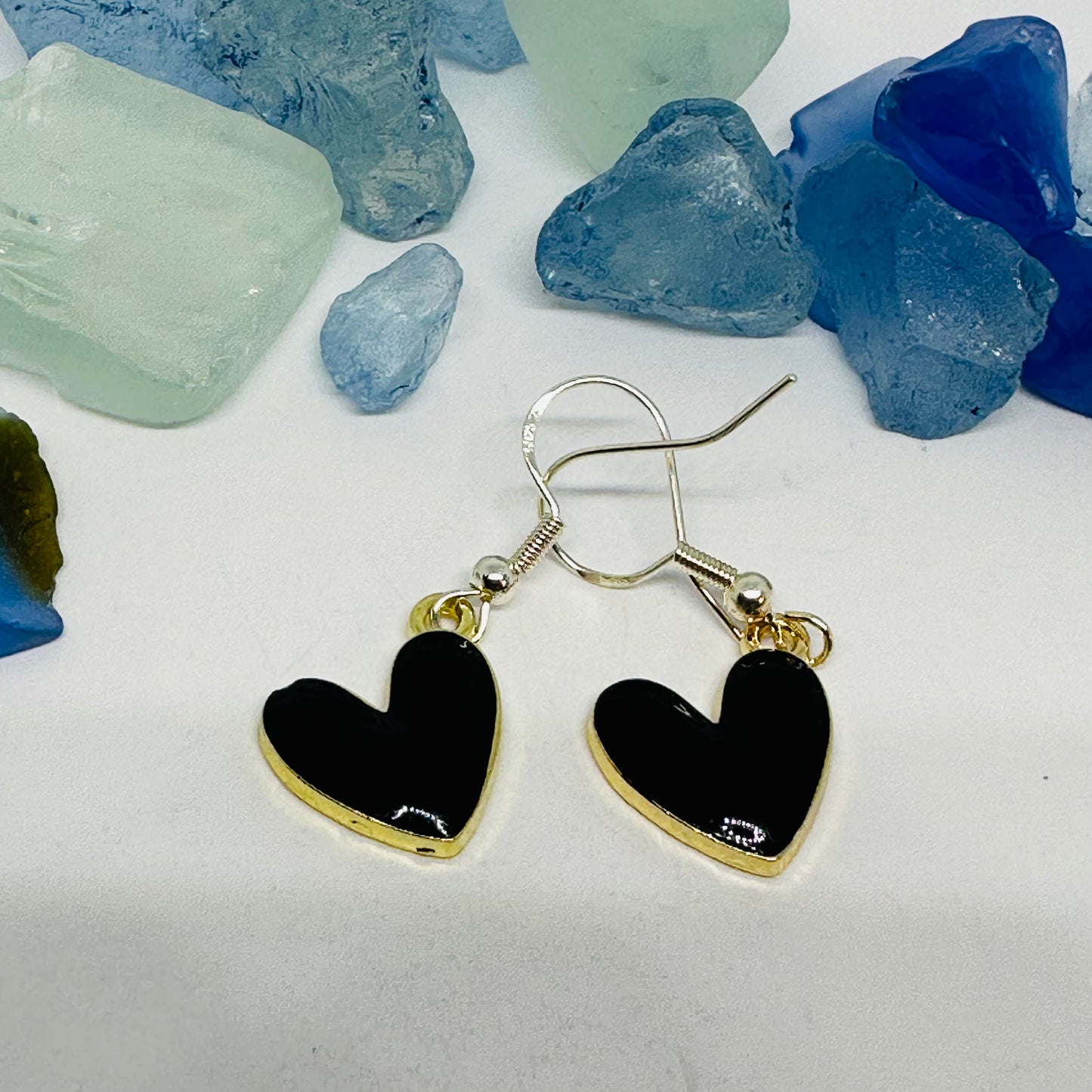 Enamel Heart Silver Wire Earrings | Colorful Hearts | Gifts for Her