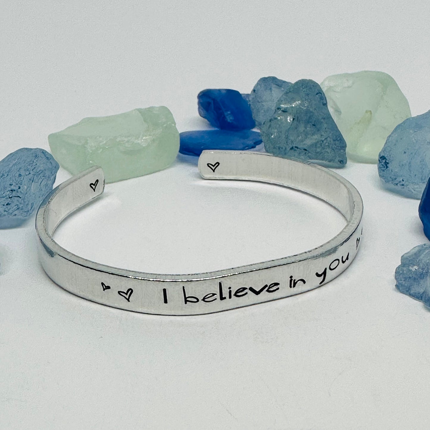 “I believe in you” Hand Stamped Metal Cuff Bracelet | Support | Aluminum