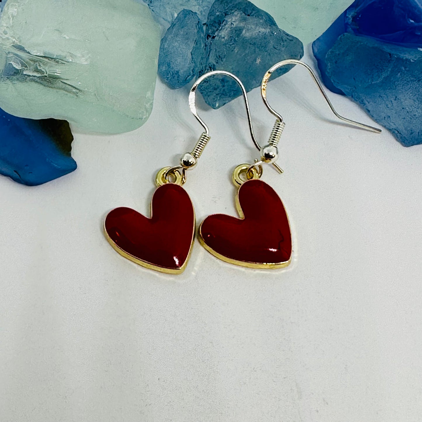 Enamel Heart Silver Wire Earrings | Colorful Hearts | Gifts for Her