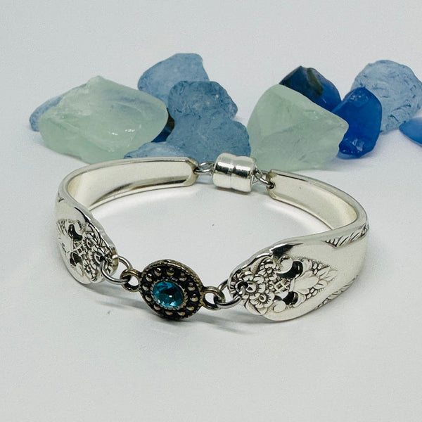 “Lovely Lady” with Charm - 1937 Spoon Bracelet | Vintage Silverware | Holmes and Edwards | Up-Cycled Antique Silverware Spoon Bracelet