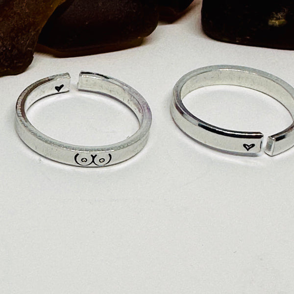 Boobs Design Mini Stacking Adult Ring | Statement Ring | Stamped Metal Boobies Ring | Stacking Stamped Metal Ring | Stamped Metal Bewbies