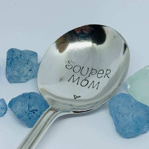 "Souper Mom" Vintage Silverplated Hand Stamped Spoon | Novelty | Mother's Day | Grandma Sister Aunt Daughter Gift