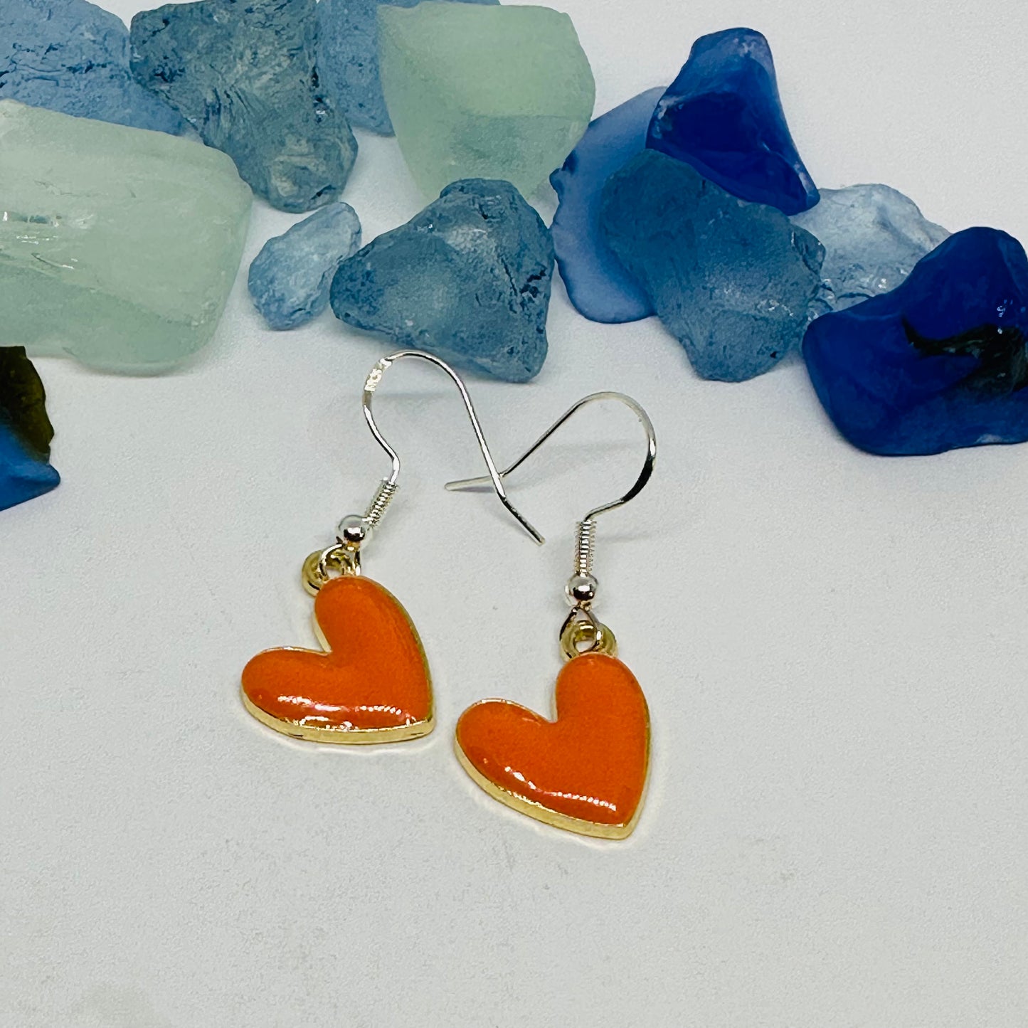 Enamel Heart Silver Wire Earrings | Colorful Hearts | Gifts for Her