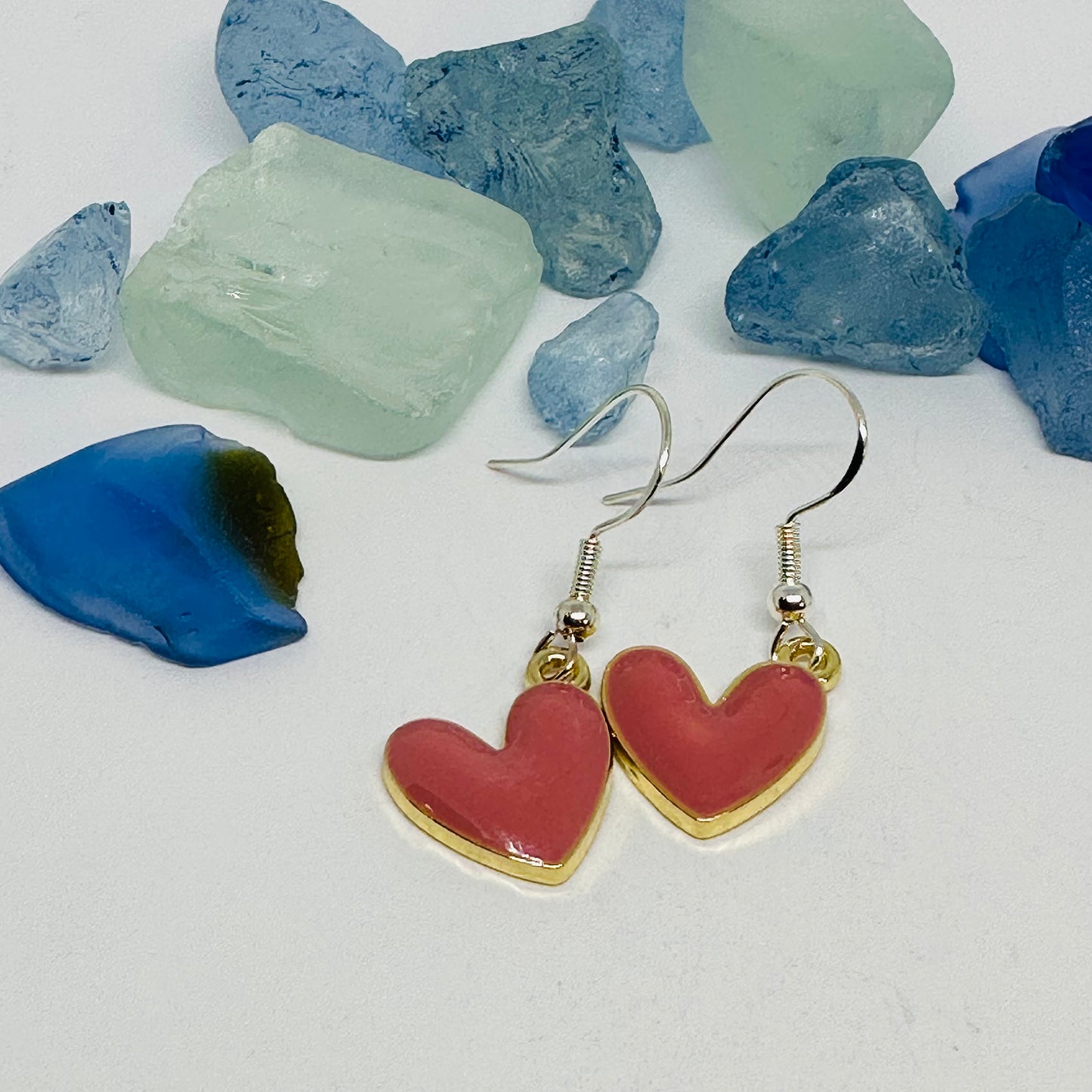 Enamel Heart Silver Wire Earrings | Colorful Hearts | Gifts for Her