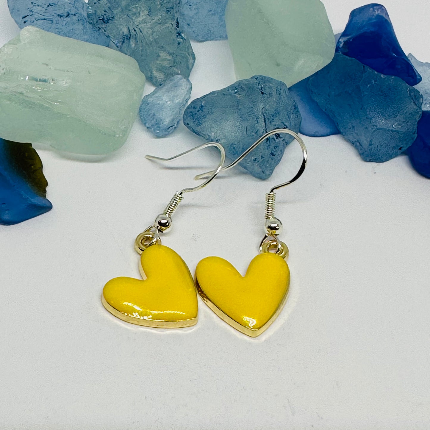 Enamel Heart Silver Wire Earrings | Colorful Hearts | Gifts for Her