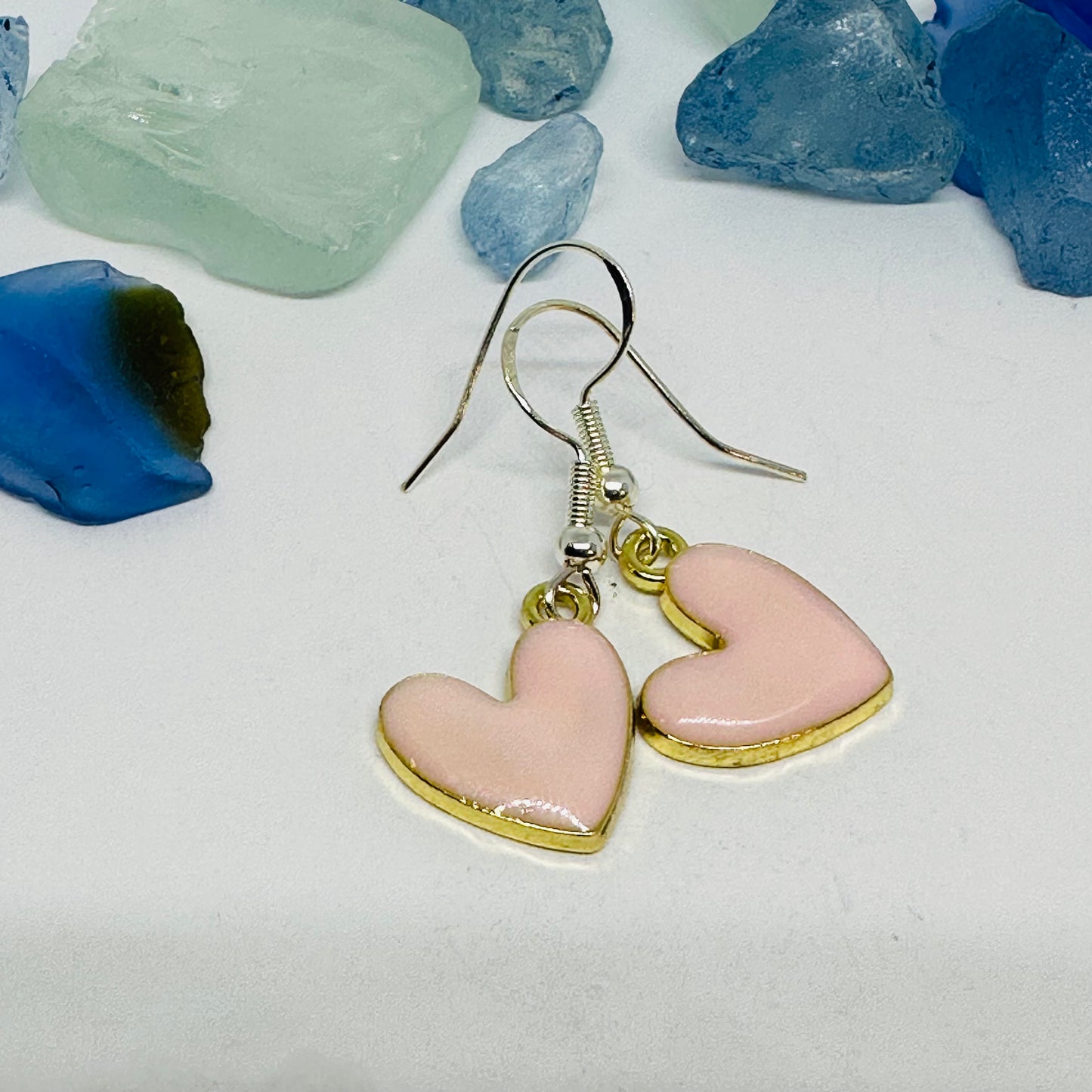 Enamel Heart Silver Wire Earrings | Colorful Hearts | Gifts for Her