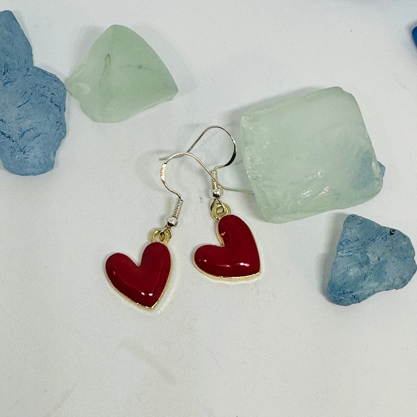 Enamel Heart Silver Wire Earrings | Colorful Hearts | Gifts for Her