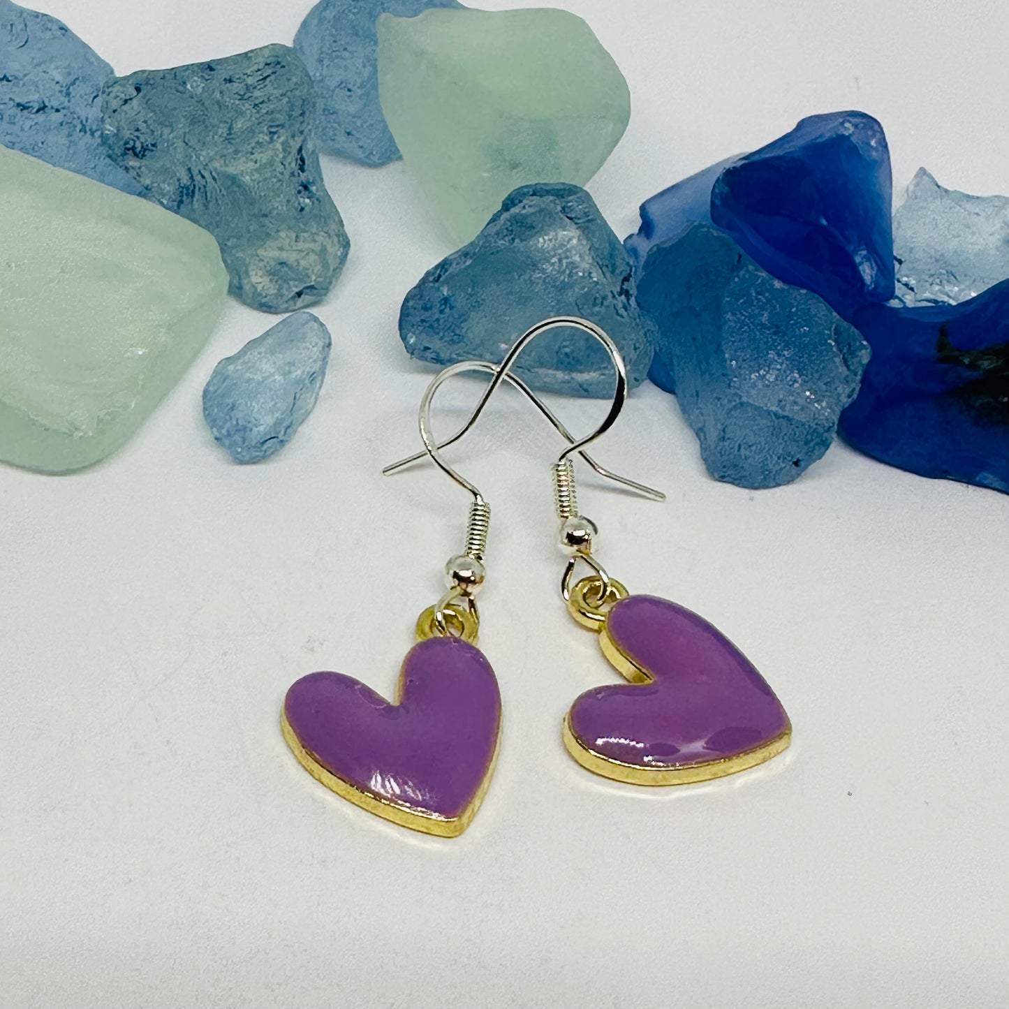 Enamel Heart Silver Wire Earrings | Colorful Hearts | Gifts for Her