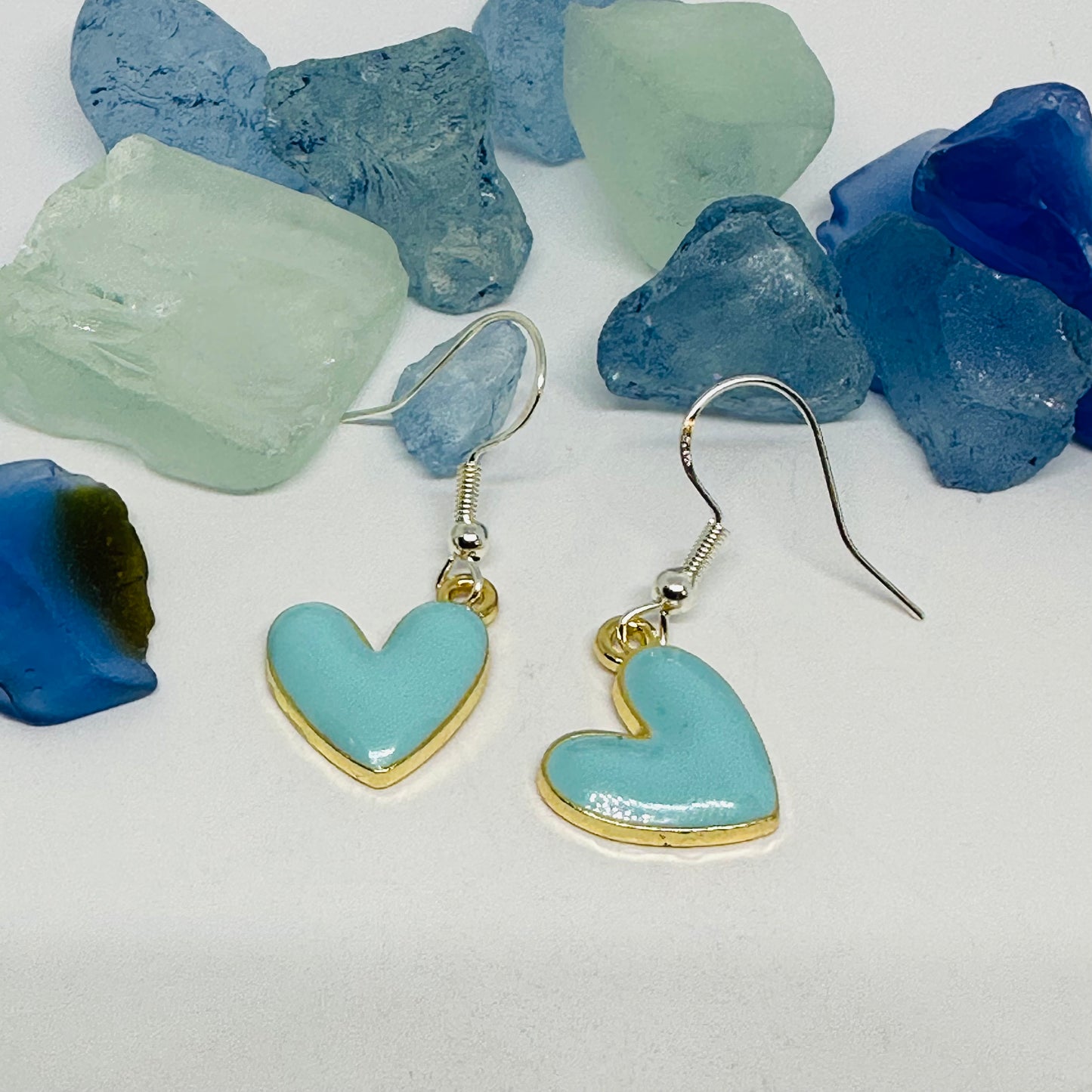 Enamel Heart Silver Wire Earrings | Colorful Hearts | Gifts for Her