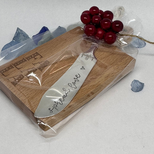 Gift Set - Vintage Silver Plated Hand Stamped Butter Knife & Cutting Board | Cheese Knife | Charcuterie