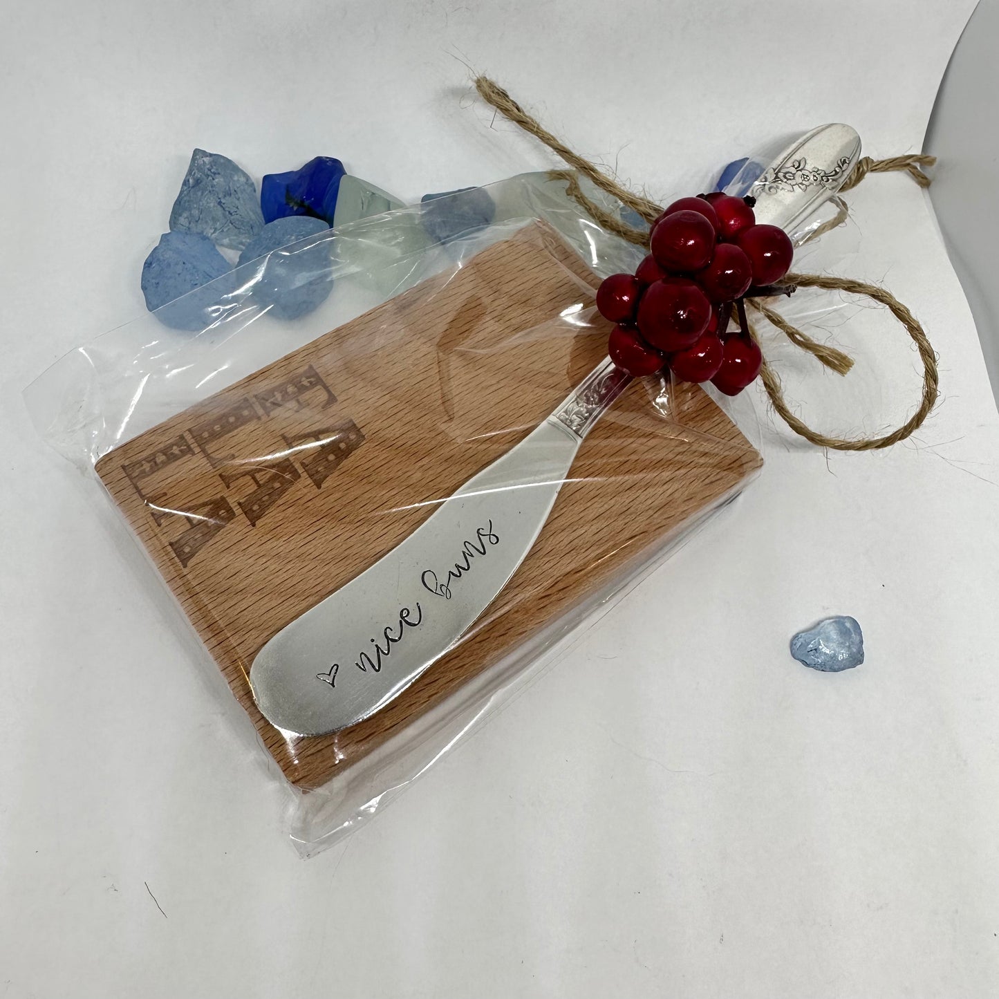 Gift Set - Vintage Silver Plated Hand Stamped Butter Knife & Cutting Board | Cheese Knife | Charcuterie